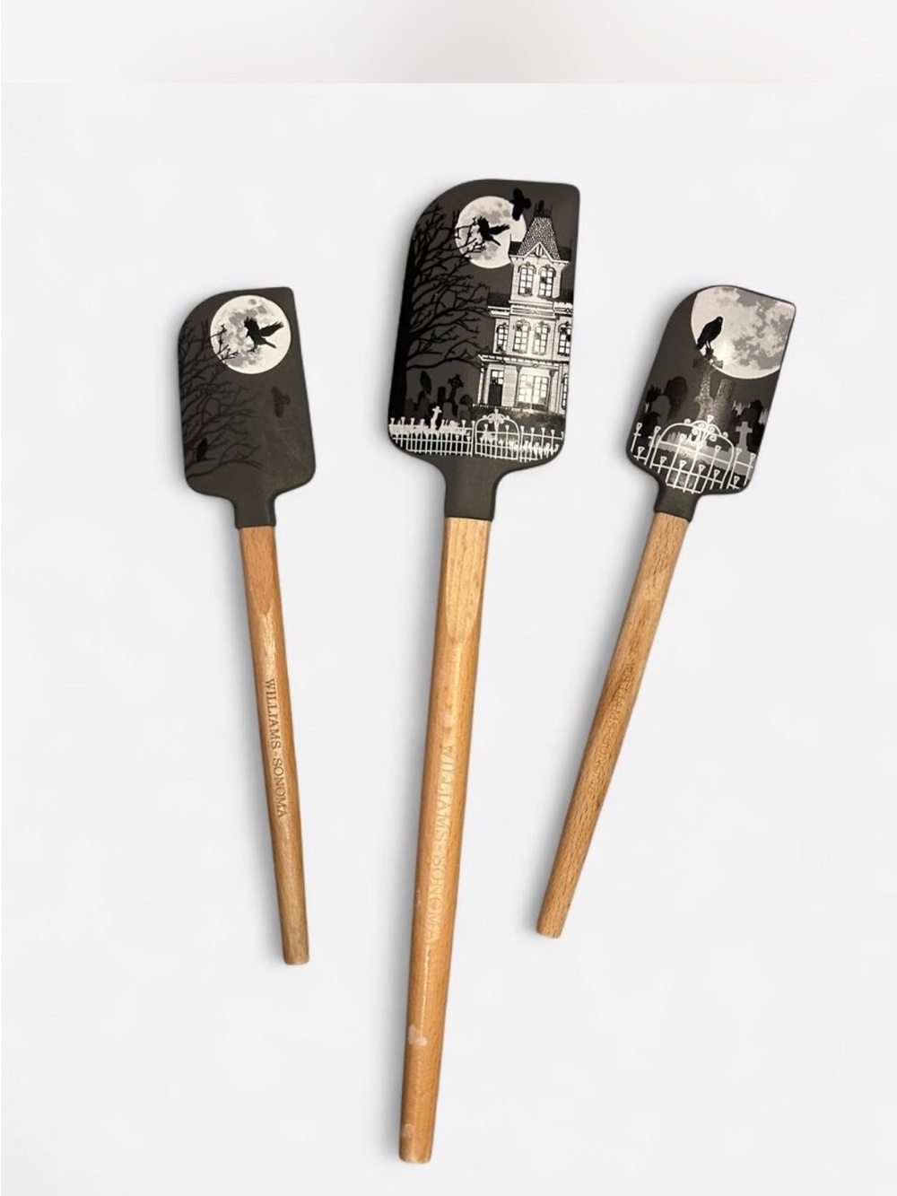 Williams Sonoma Black and Wood Halloween Silicone Spatula Trio